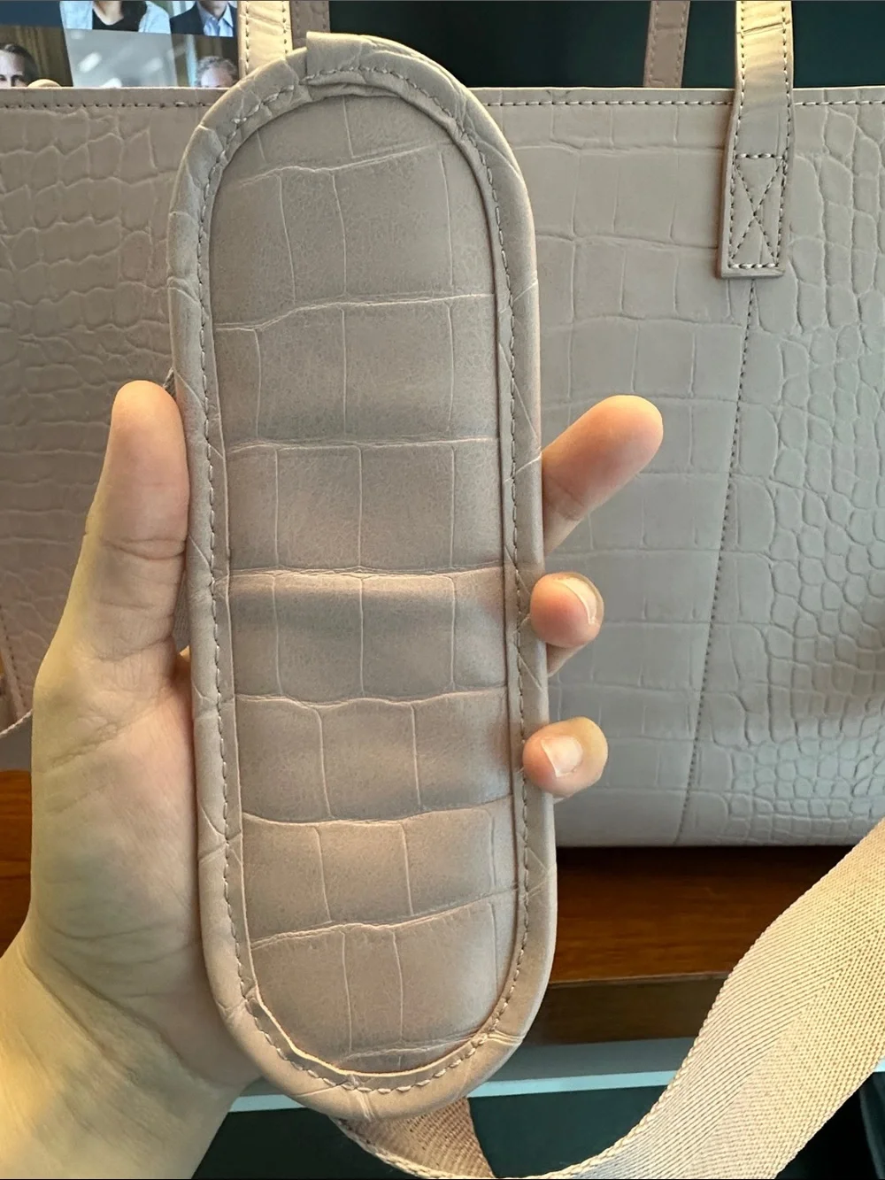 BEIS Blush Croc-Embossed Laptop Tote with Removable Strap